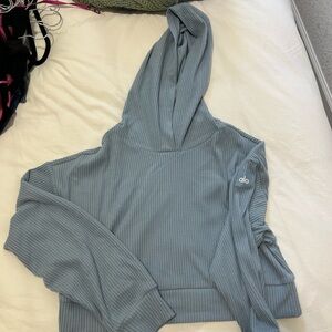 ALO Yoga Gray Ribbed Cropped Hoodie